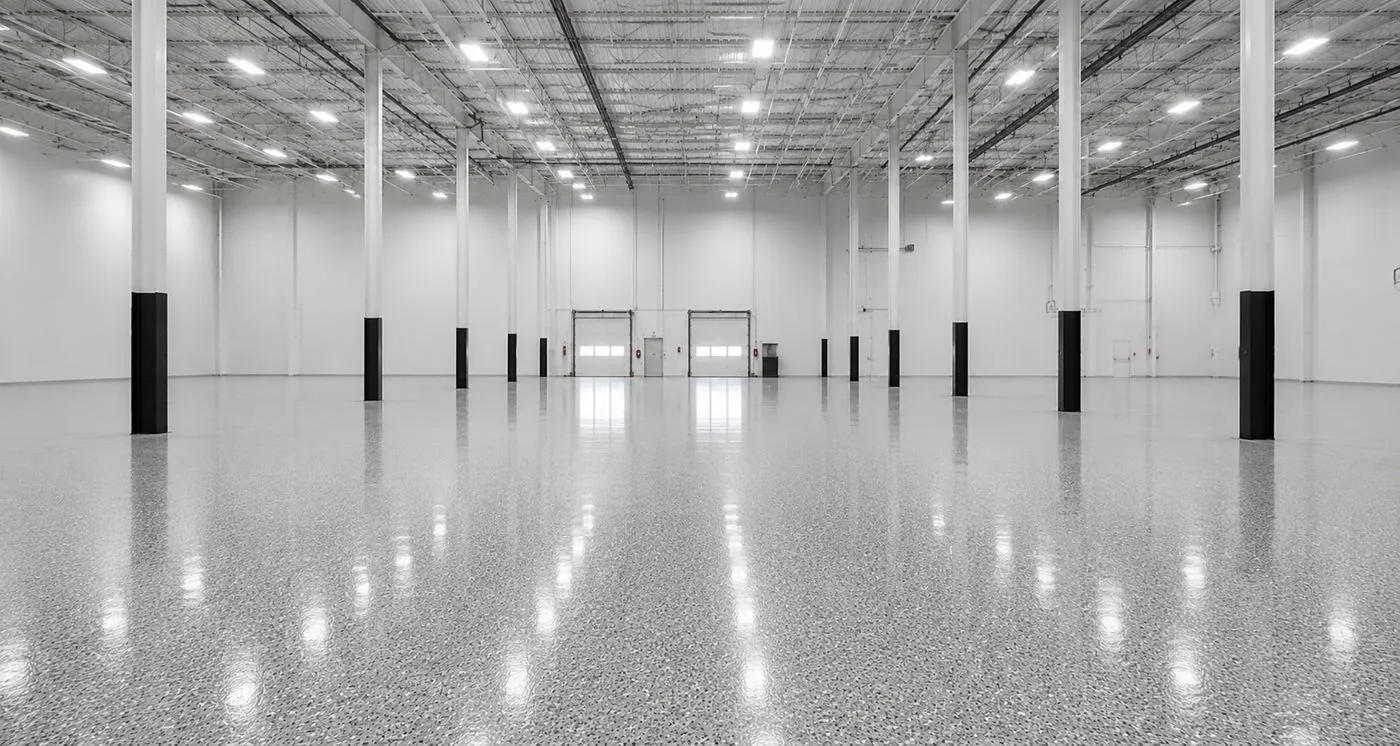 Epoxy flake flooring in a large Toowoomba warehouse
