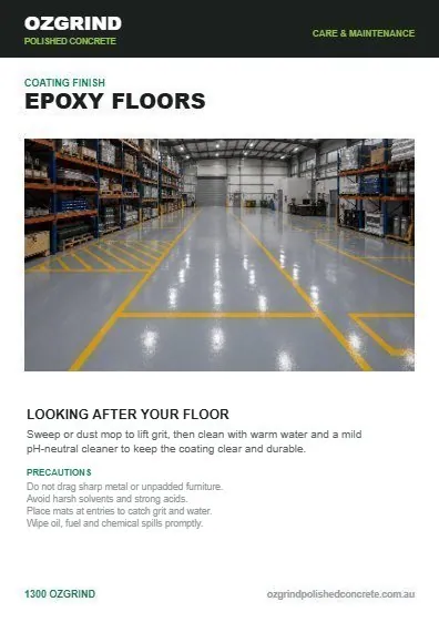 Epoxy Floors care instructions guide front page