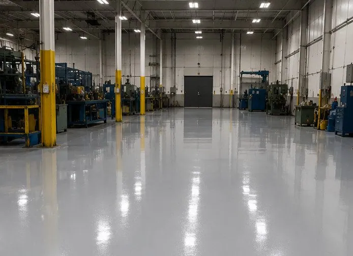 Epoxy floor in a Brisbane factory with machinery