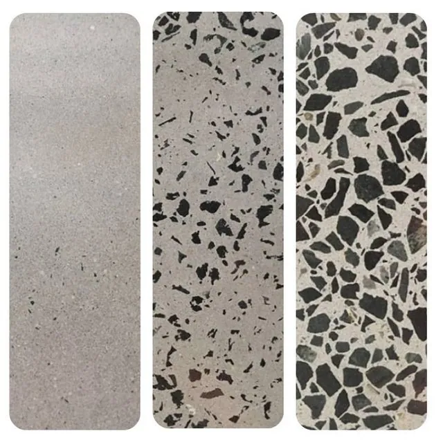 Nil, minimum and full stone exposure polished concrete samples
