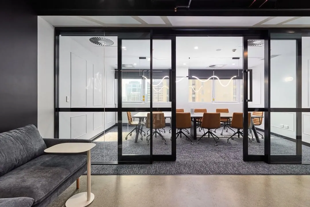 Polished concrete floor in a commercial office fit-out, Brisbane