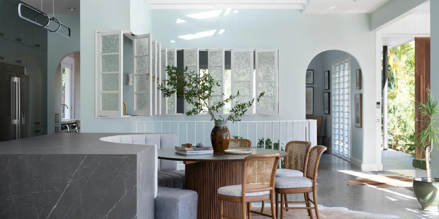 Open-plan polished concrete floor in a Brisbane home