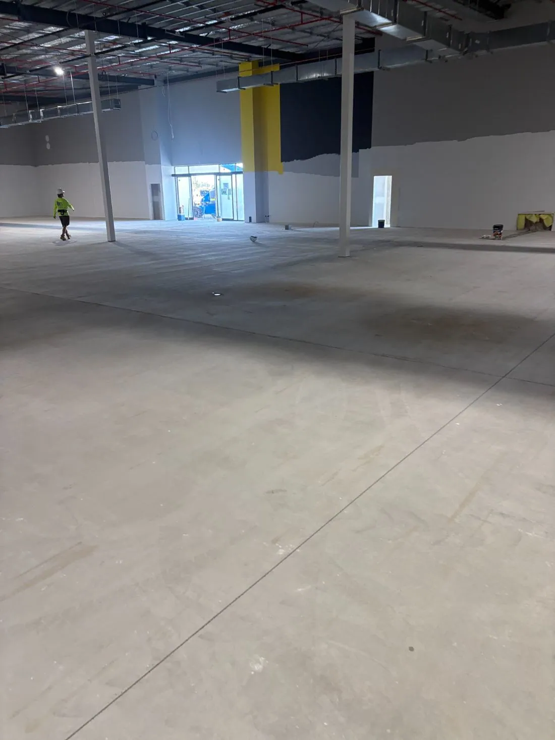 Prepared concrete floor ready for coverings in a commercial fitout