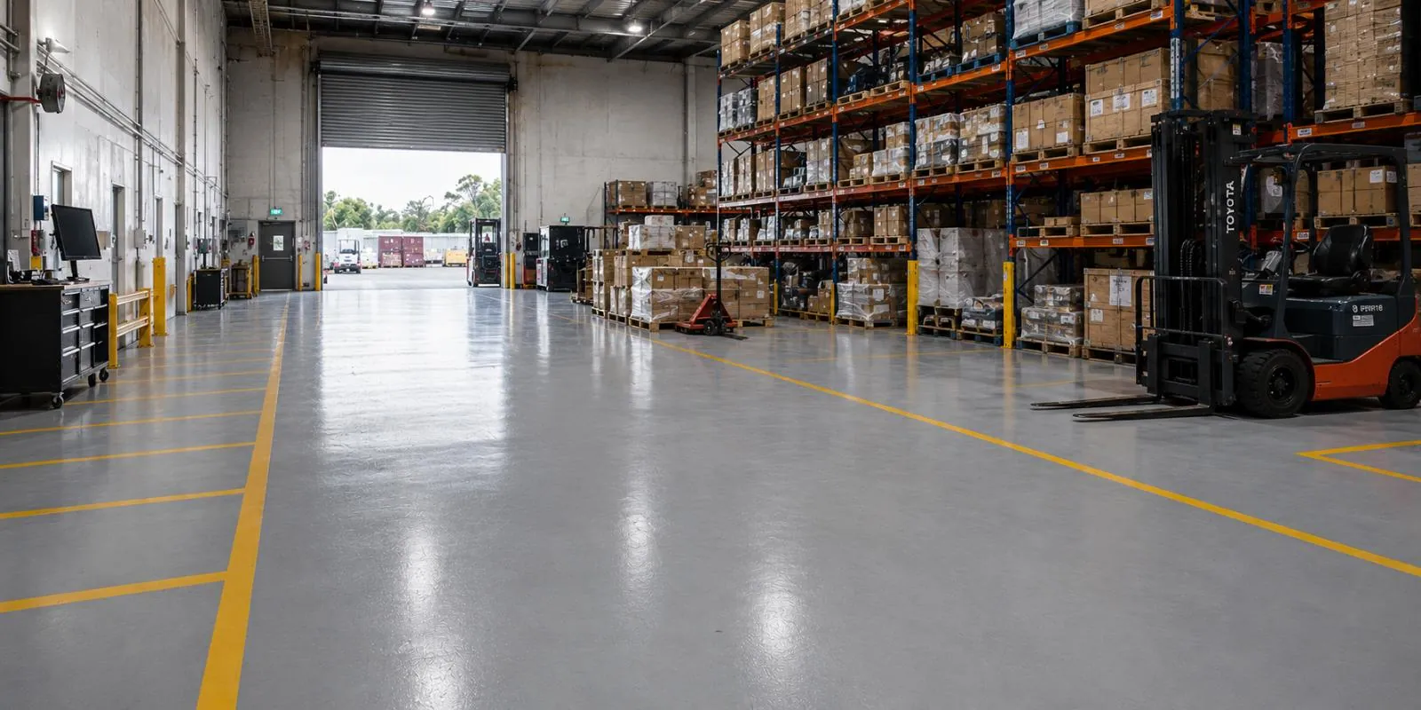 Epoxy floor in a Brisbane warehouse with forklift
