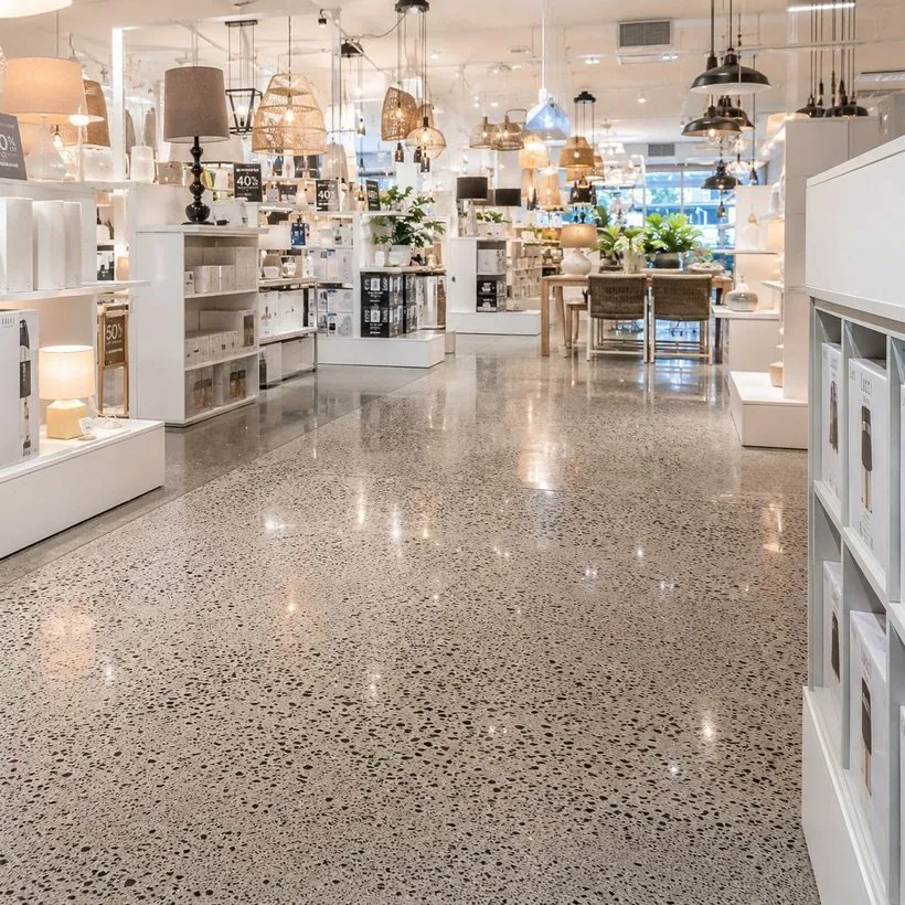 Commercial polished concrete floor in a Brisbane retail showroom