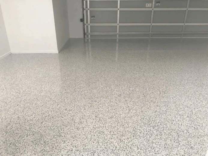 Epoxy flake floor close up showing flake texture, Brisbane