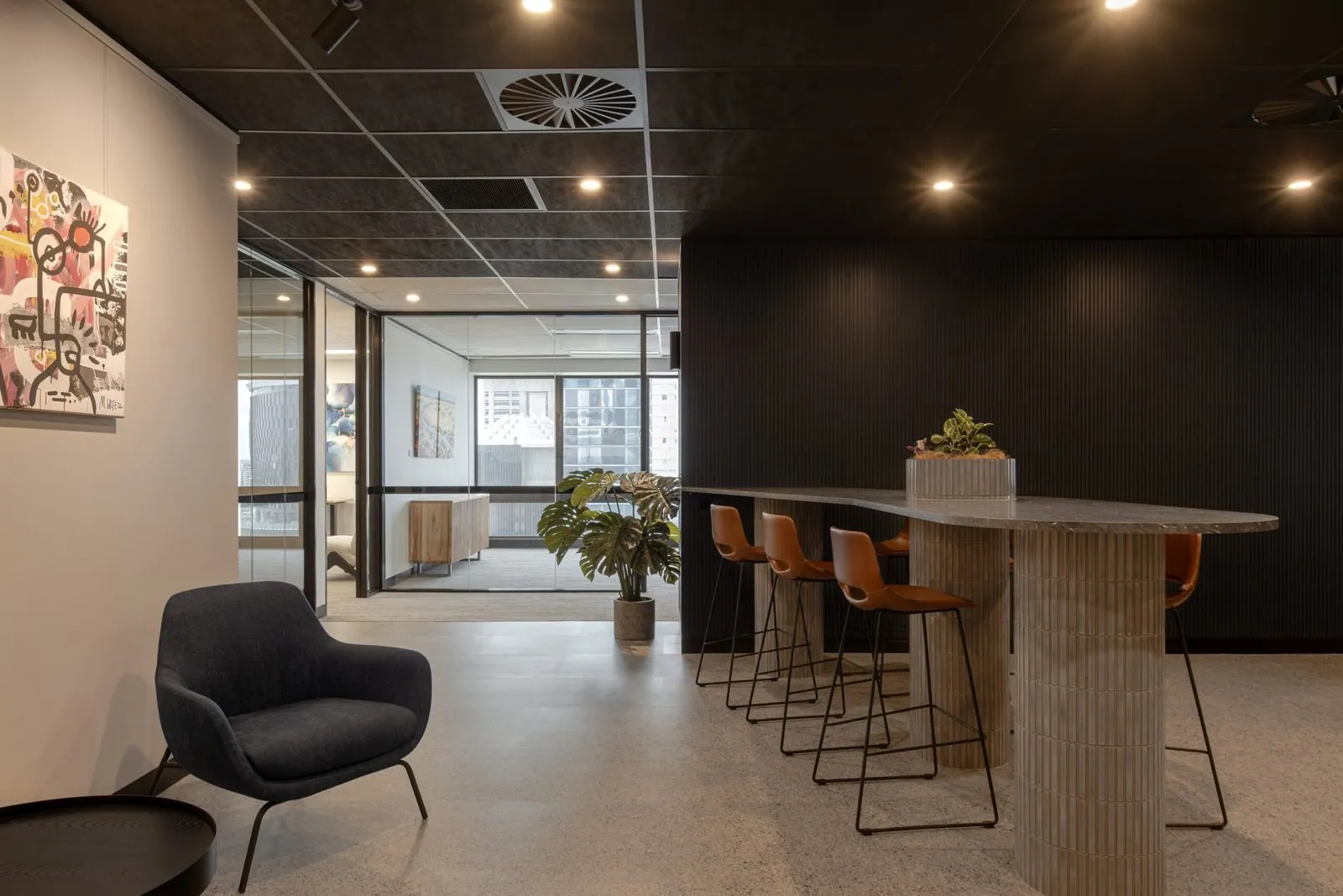 Sealed concrete floor in a Brisbane office breakout space
