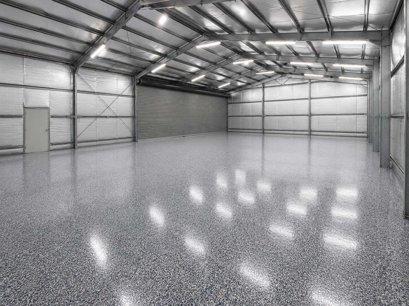 Epoxy flake floor in a Brisbane shed and factory