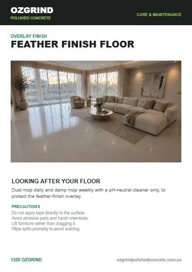 Feather Finish Floor care instructions guide front page