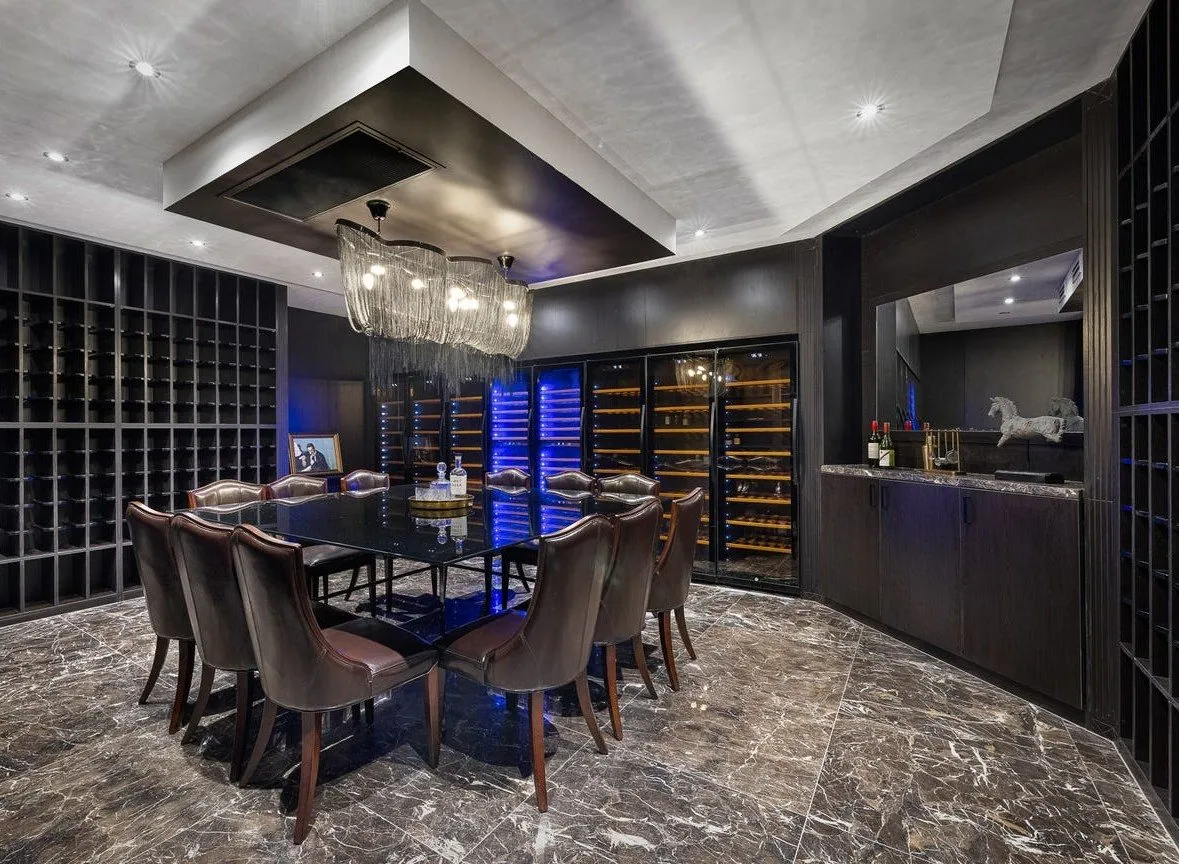 Dark emperador marble floor restoration in a wine cellar Brisbane