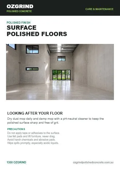 Surface Polished Floors care instructions guide front page