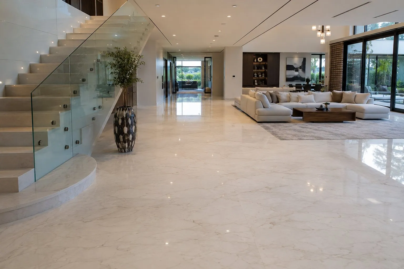 Polished marble floor in a Brisbane home living area