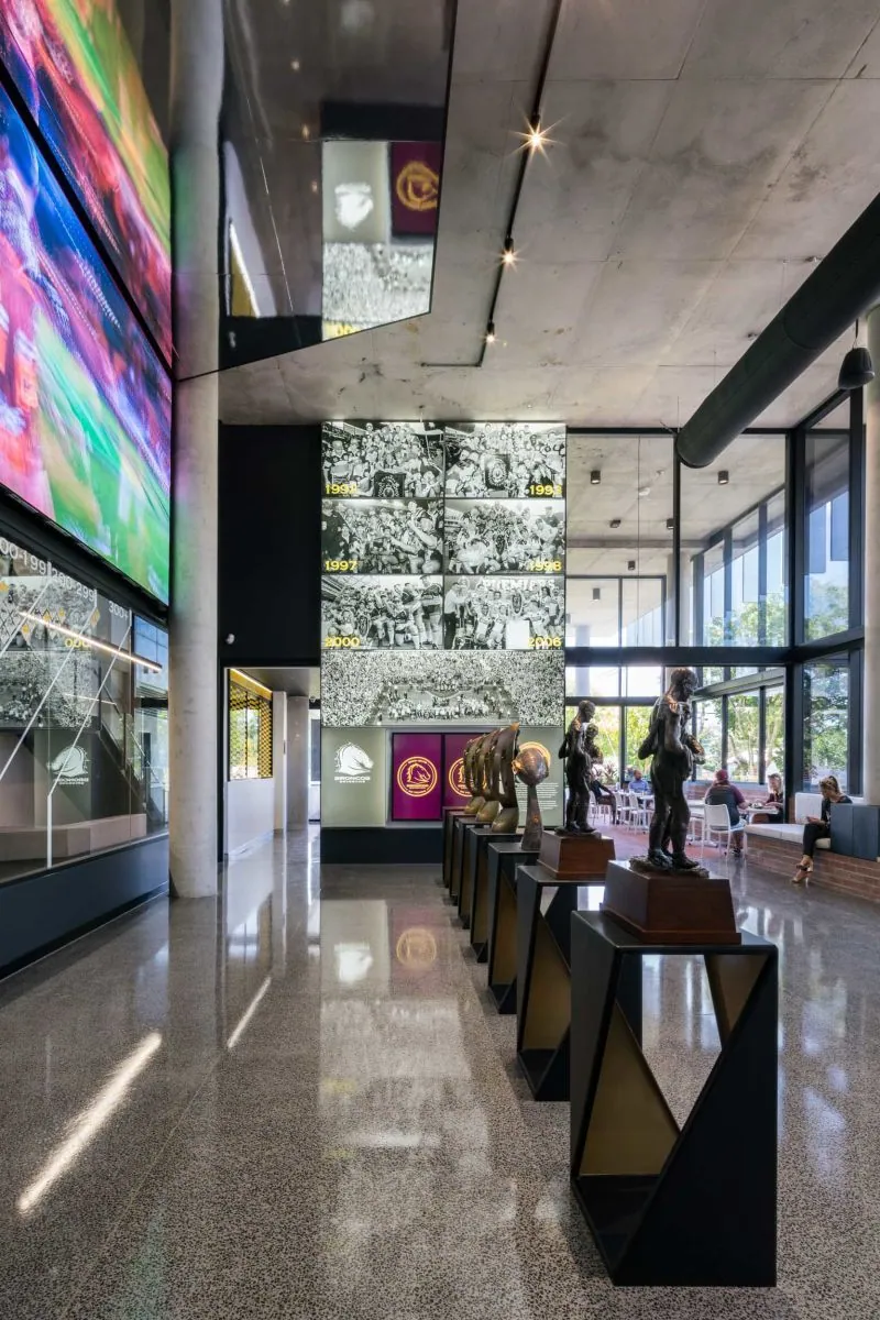 Grind and seal concrete floor in the cafe and lounge at the Brisbane Broncos Clive Berghofer Centre, Red Hill