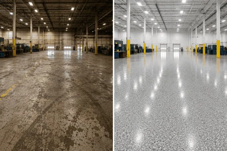 Flake floor in a shed, warehouse or commercial space, Brisbane