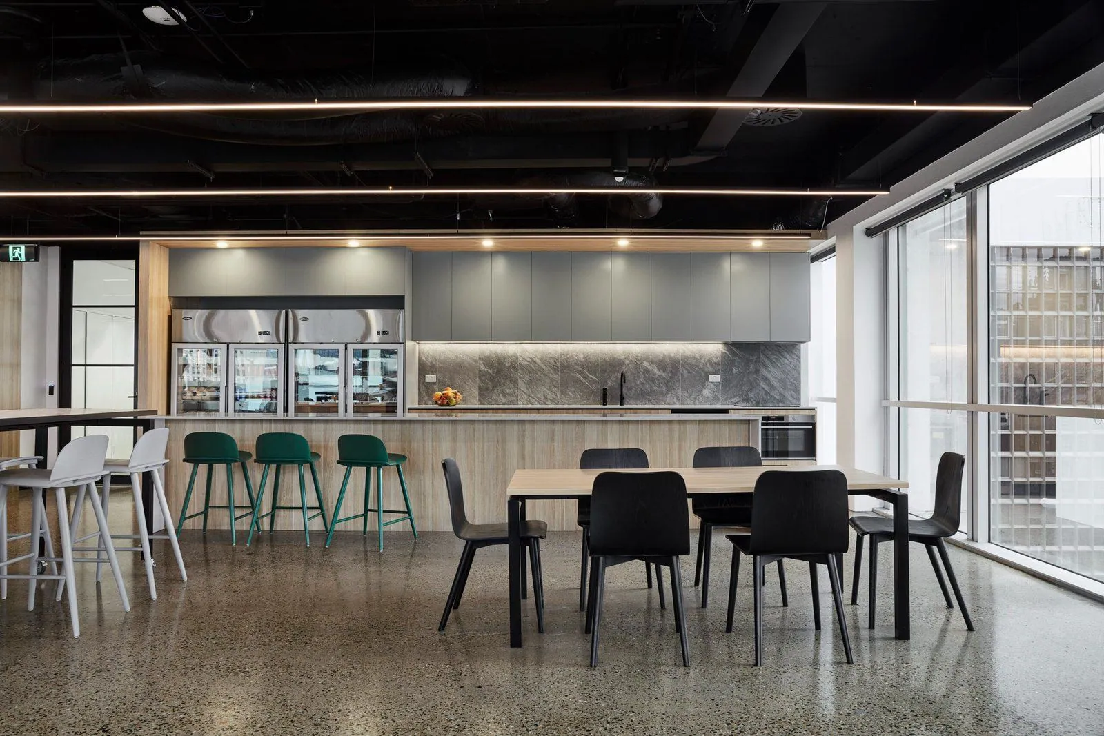 Grind and seal concrete office kitchen and breakout floor in Brisbane