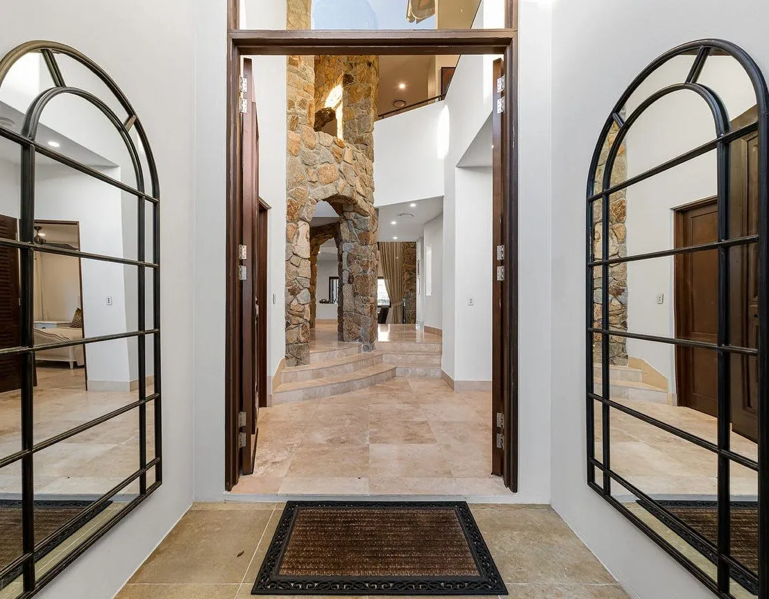 Travertine floor restoration in a luxury entry foyer Brisbane
