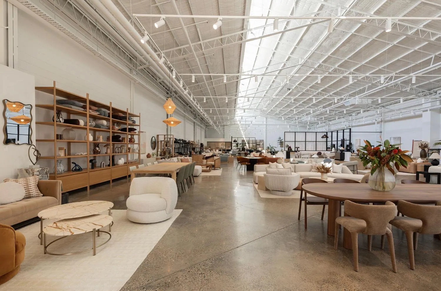 Polished concrete floor in a Brisbane furniture showroom