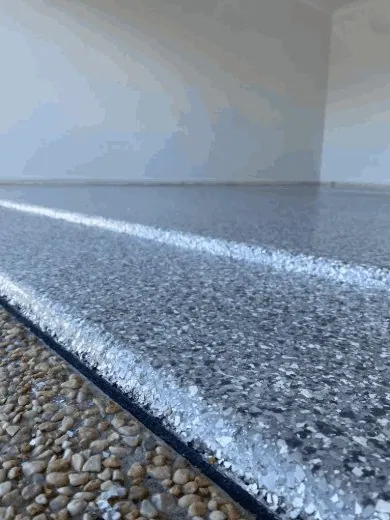Epoxy flake garage floor with car, Brisbane