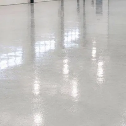 High-gloss epoxy floor finish detail