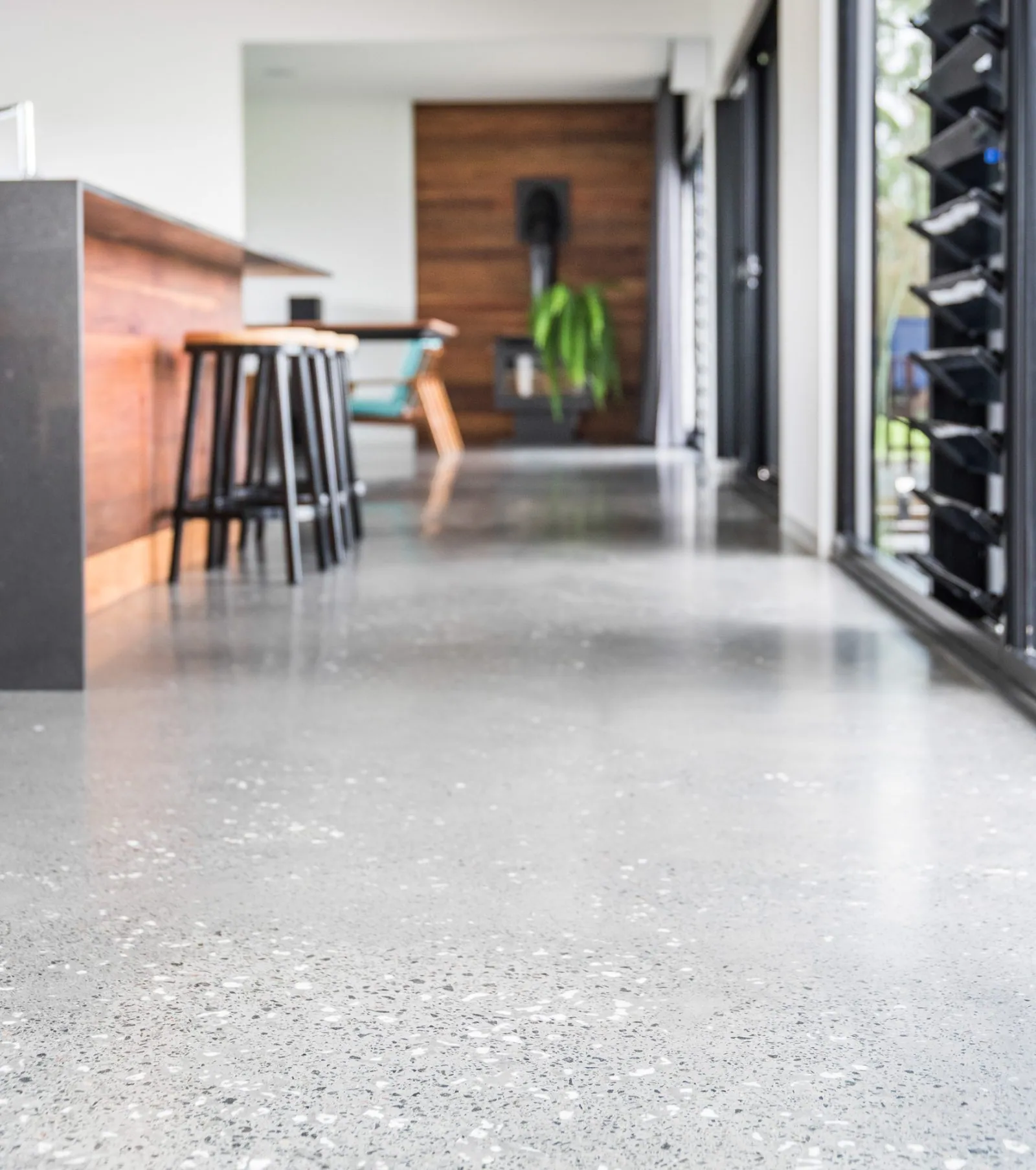 Minimal exposure matte polished concrete floor at the A and K designer build, Cedar Creek Brisbane (6)