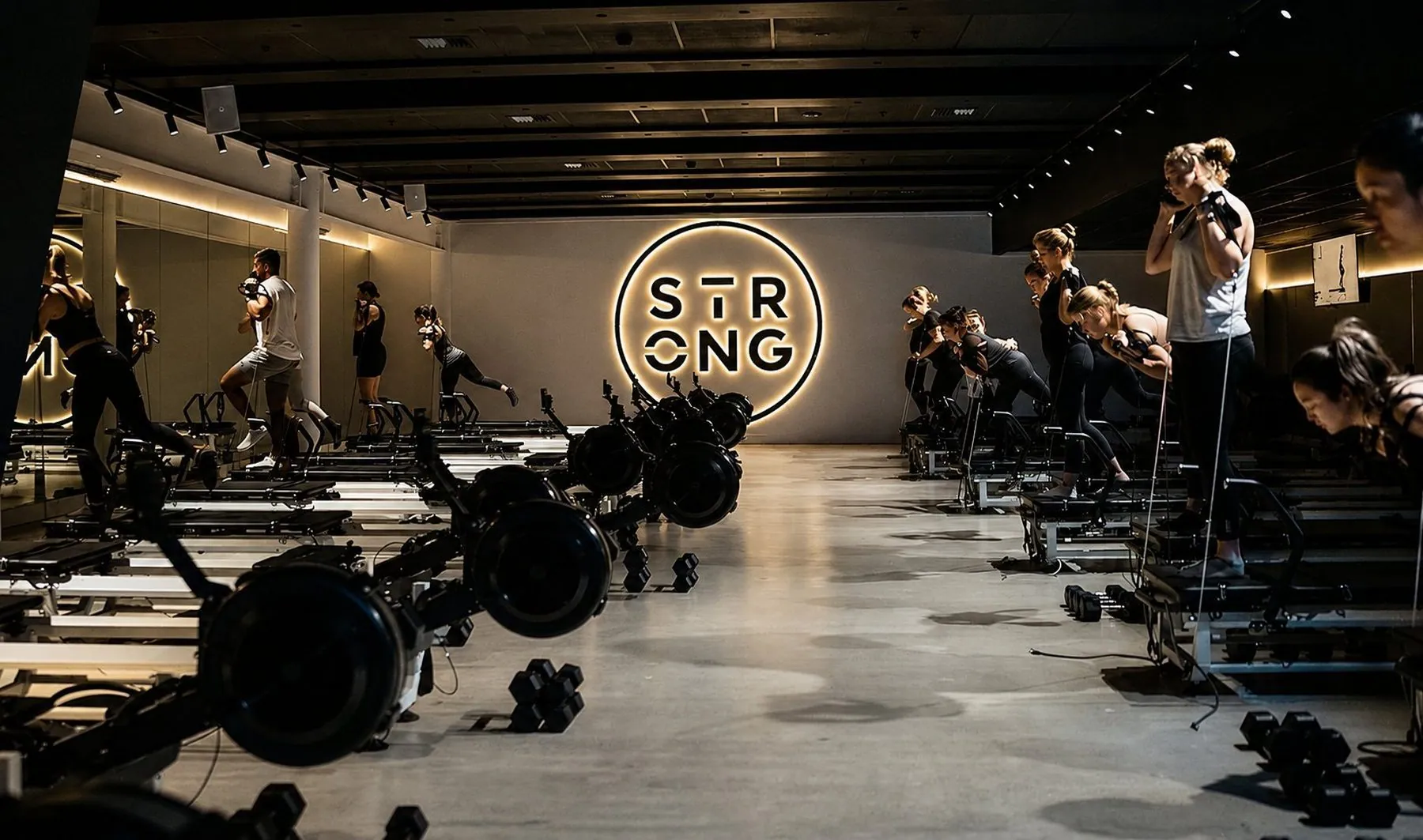 Polished concrete commercial gym floor at STRONG, Brisbane