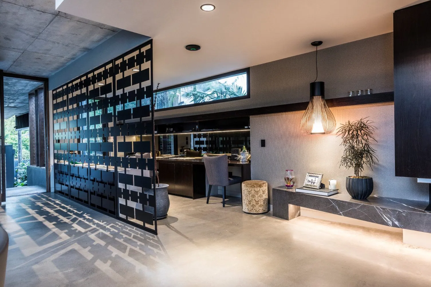 Nil exposure matte polished concrete floor in an architecturally designed home on Molonga Terrace, Graceville Brisbane (15)