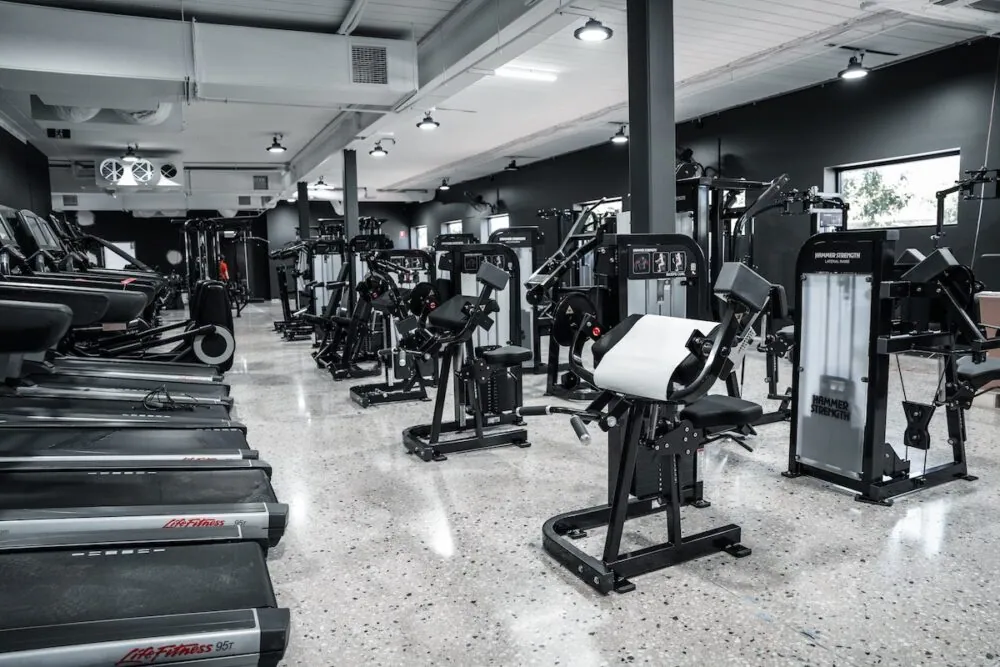 Polished concrete floor in a commercial gym fit-out