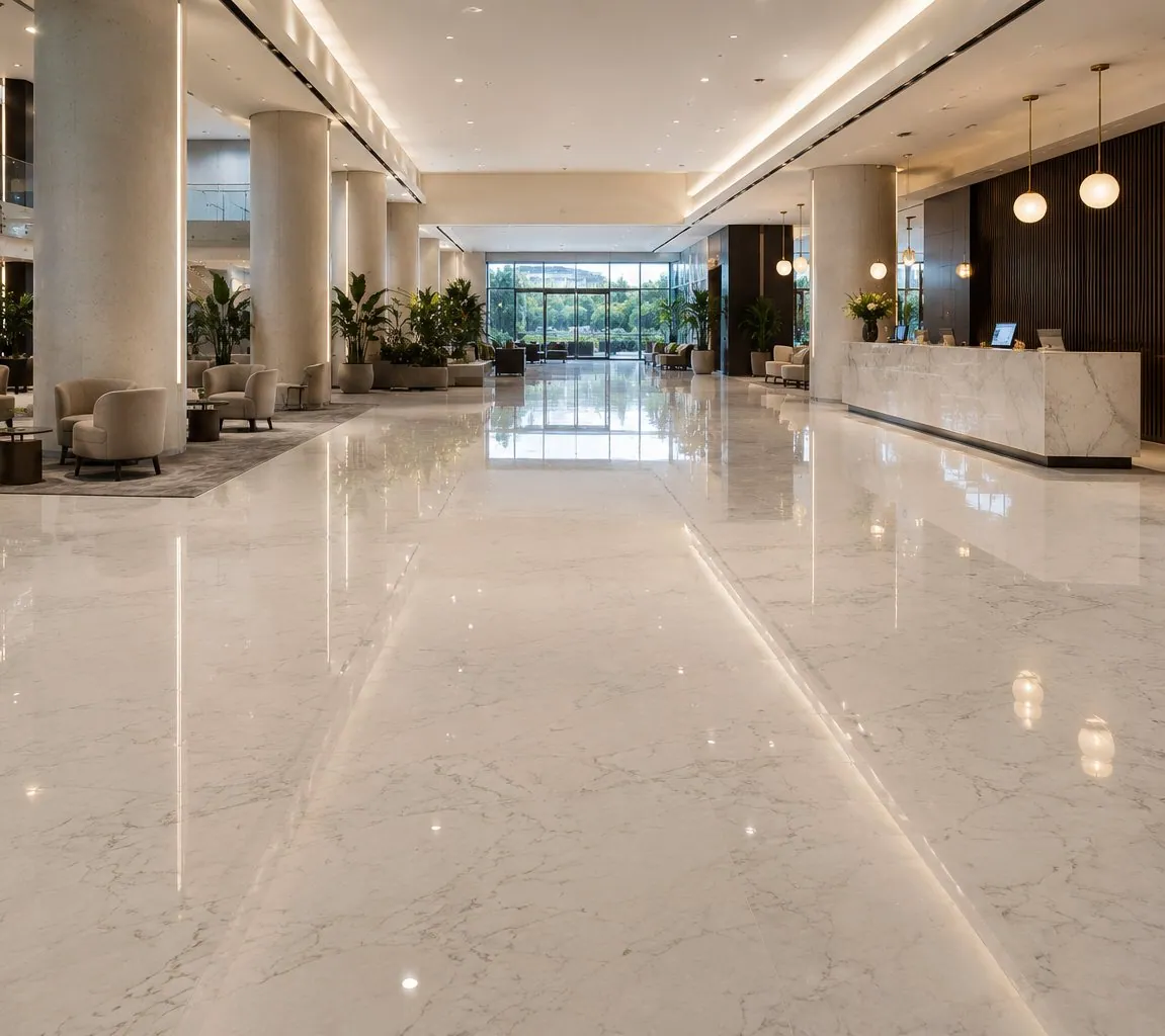 Polished marble floor in a luxury hotel lobby Brisbane