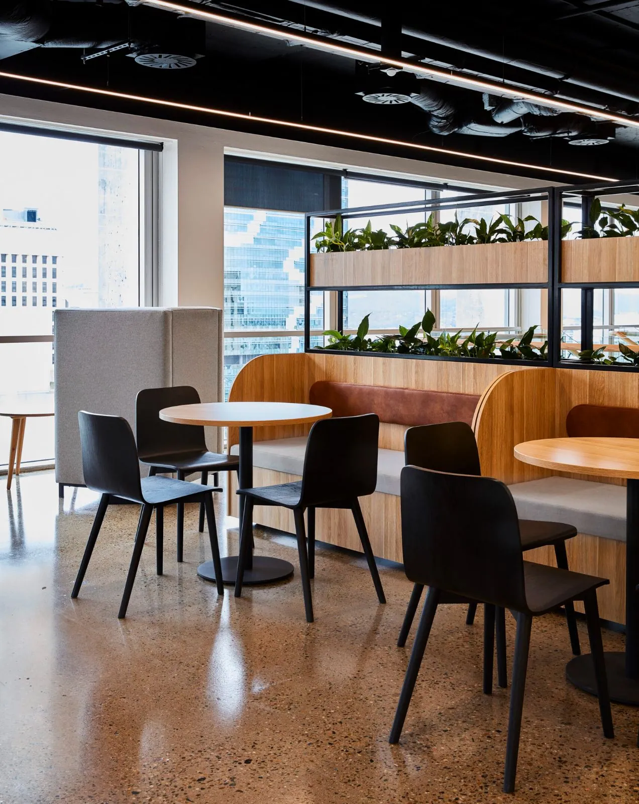 Grind and seal concrete floor in a Brisbane cafe breakout area