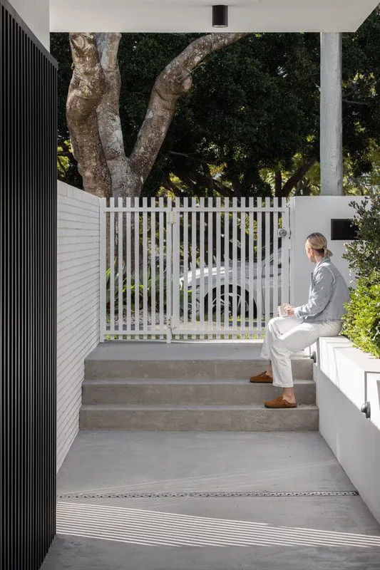 Hand polished honed concrete entry steps at the Eclat Building home, Hendra