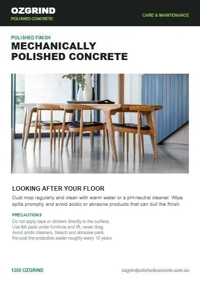 Mechanically Polished Concrete care instructions guide front page