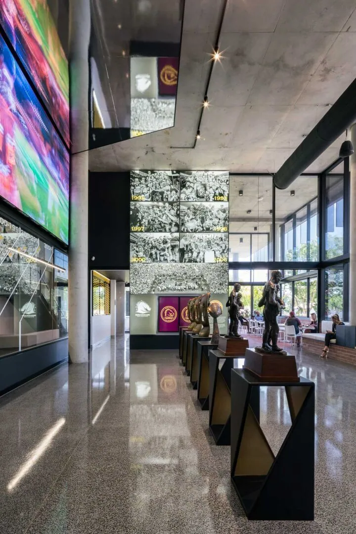 Grind and seal gloss concrete in a sports club trophy lobby