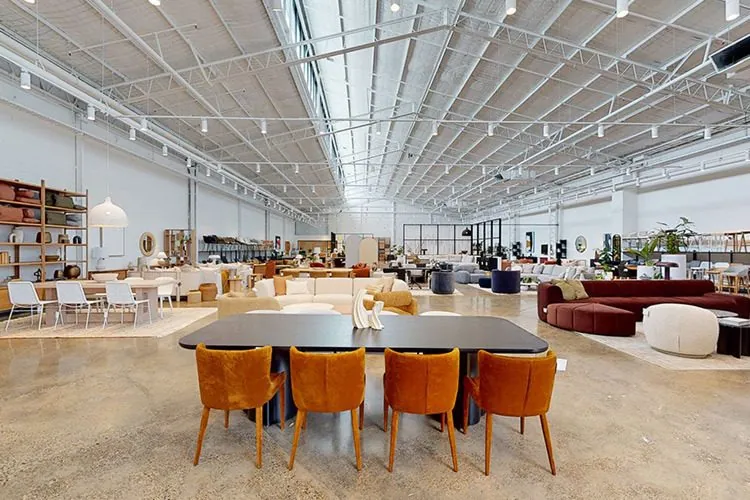 Lounge setting on a polished concrete floor in the GlobeWest Sydney showroom