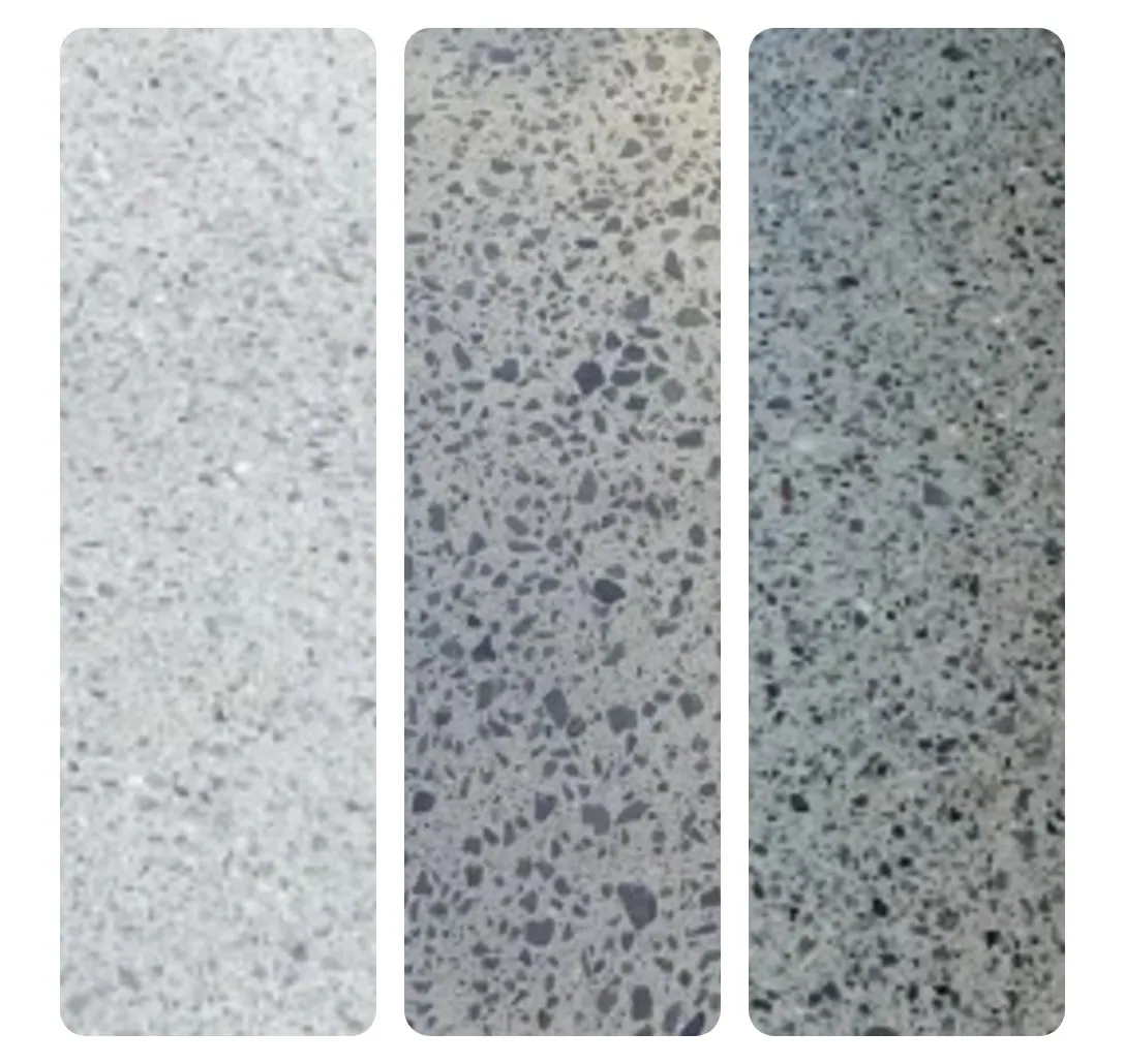 Honed concrete sealer finish samples, natural, standard and wet look