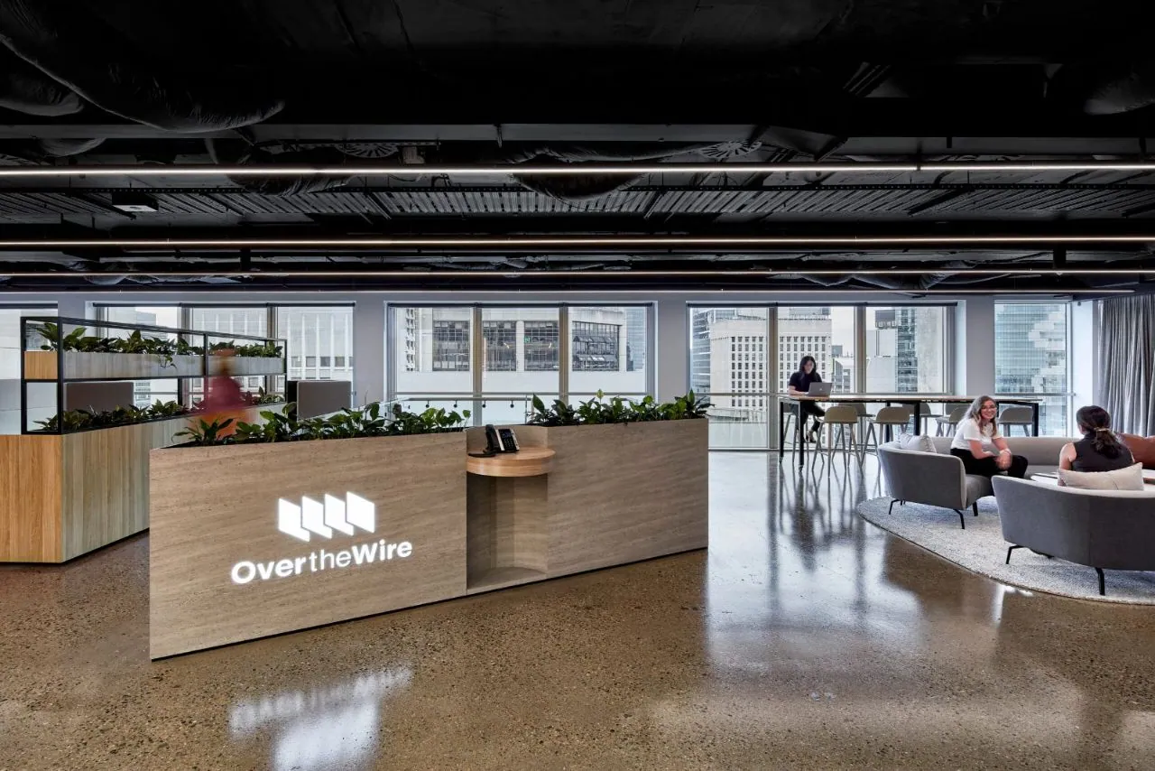 Grind and seal gloss concrete in a city office reception and breakout