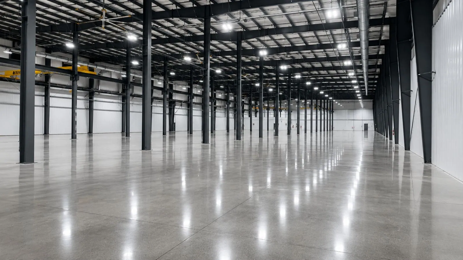Polished warehouse floor after an industrial end of lease make good