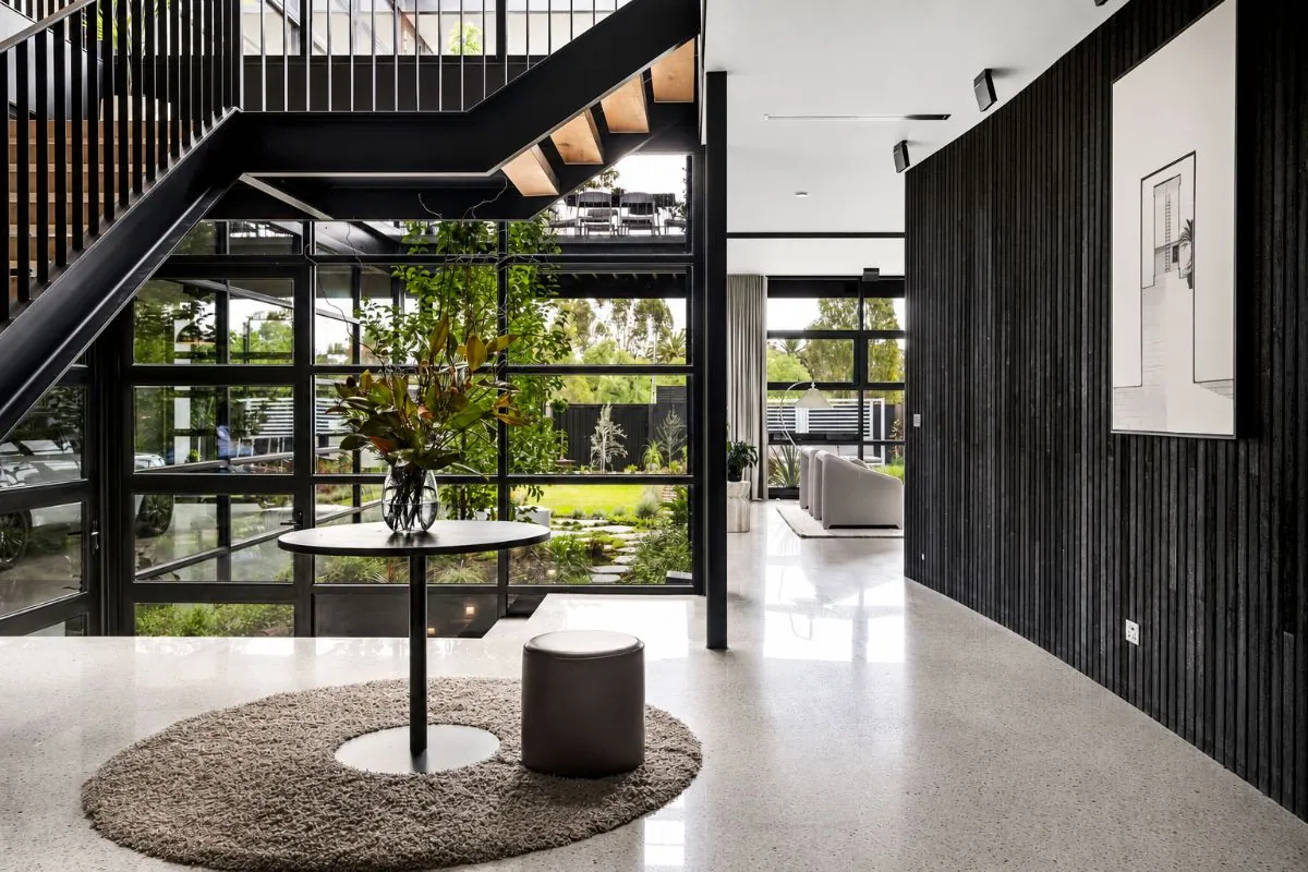 Polished concrete foyer floor in a Brisbane home