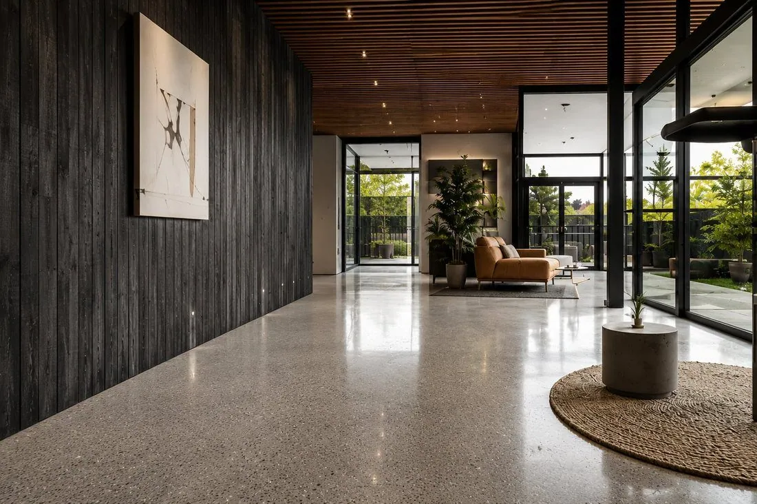 Polished concrete floor in a modern Brisbane home