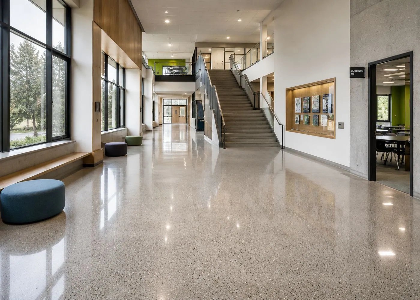 Polished concrete floor in a Gold Coast school foyer