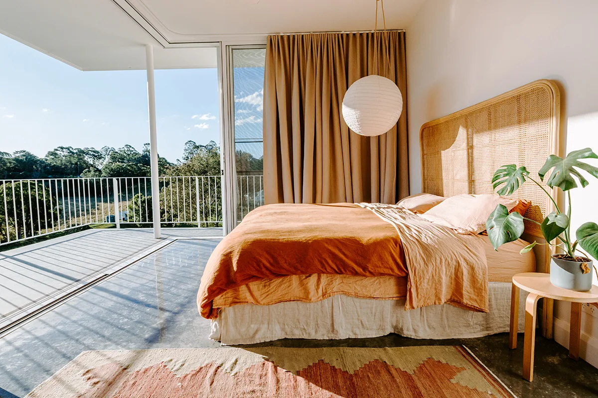 Polished concrete floor in an architectural Brisbane home with wide views