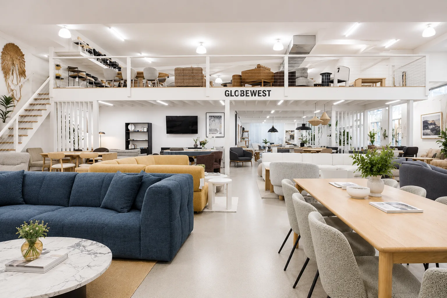Polished concrete floor with exposed aggregate in an architectural showroom