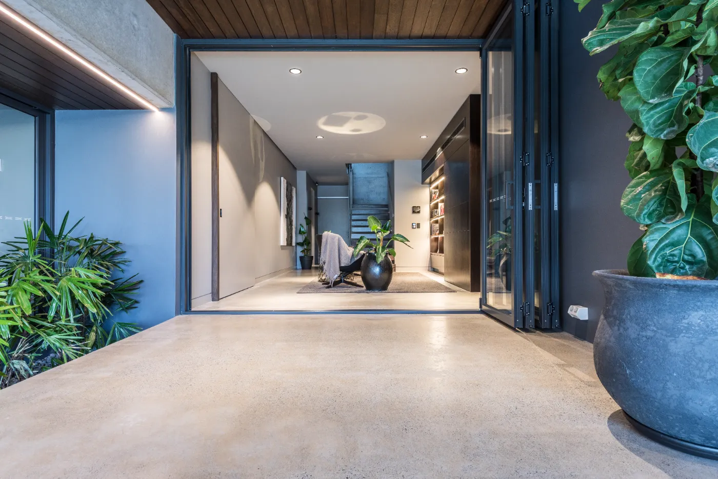 Minimal exposure honed concrete entry floor at a Molonga Terrace home, Brisbane