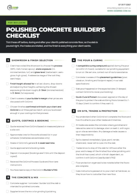 OzGrind Polished Concrete Builder's Checklist