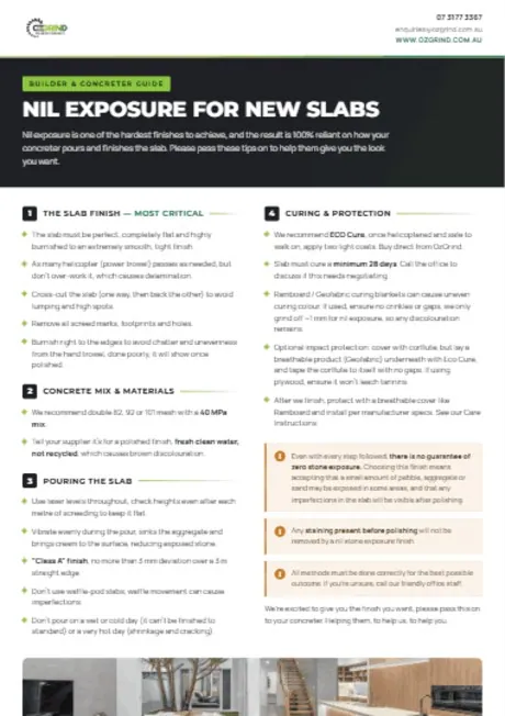 OzGrind Nil Exposure for New Slabs guide