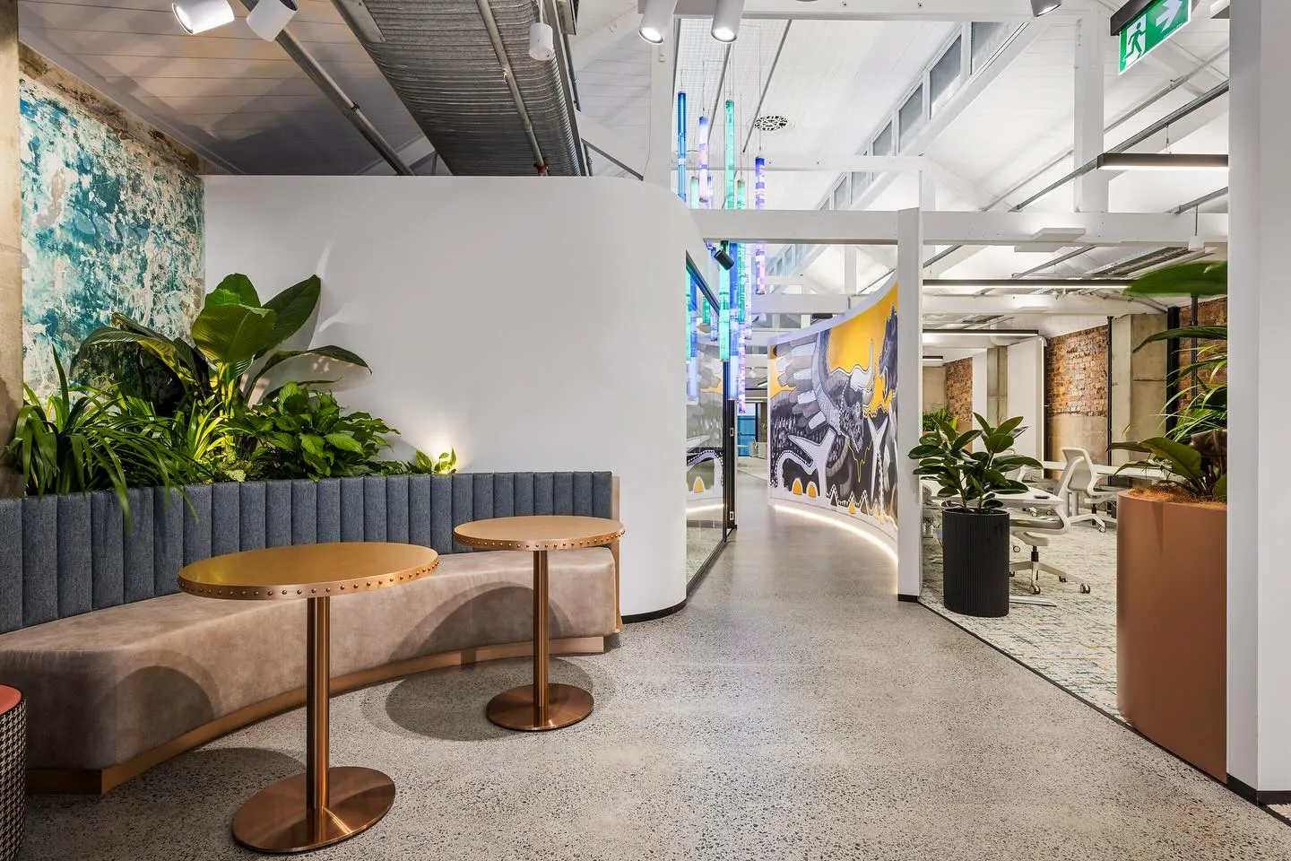Polished concrete floor in a commercial fit-out and breakout space in Brisbane