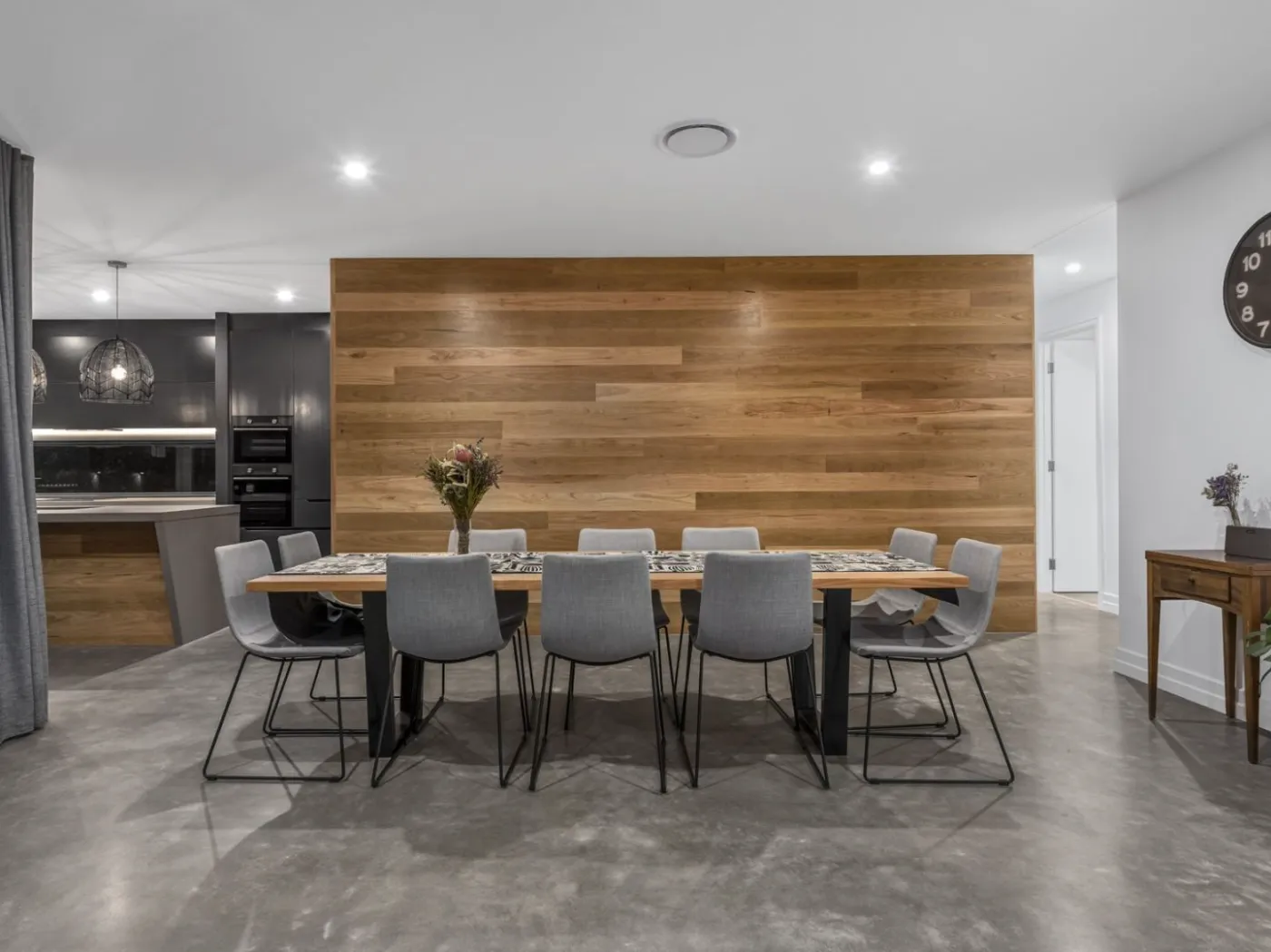 Matte surface polished concrete floor in a Brisbane home dining area