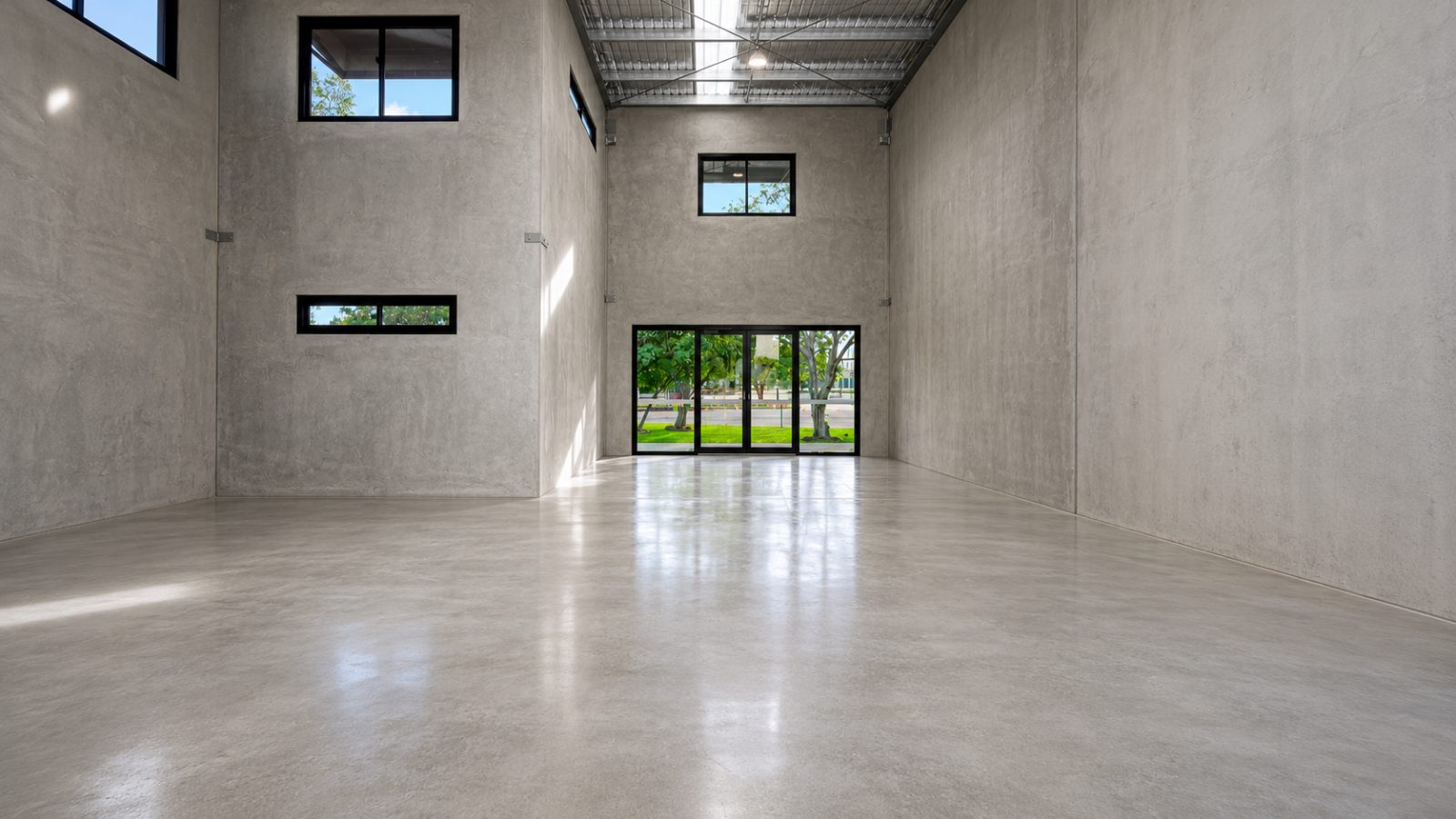 Surface polished concrete warehouse unit floor Brisbane